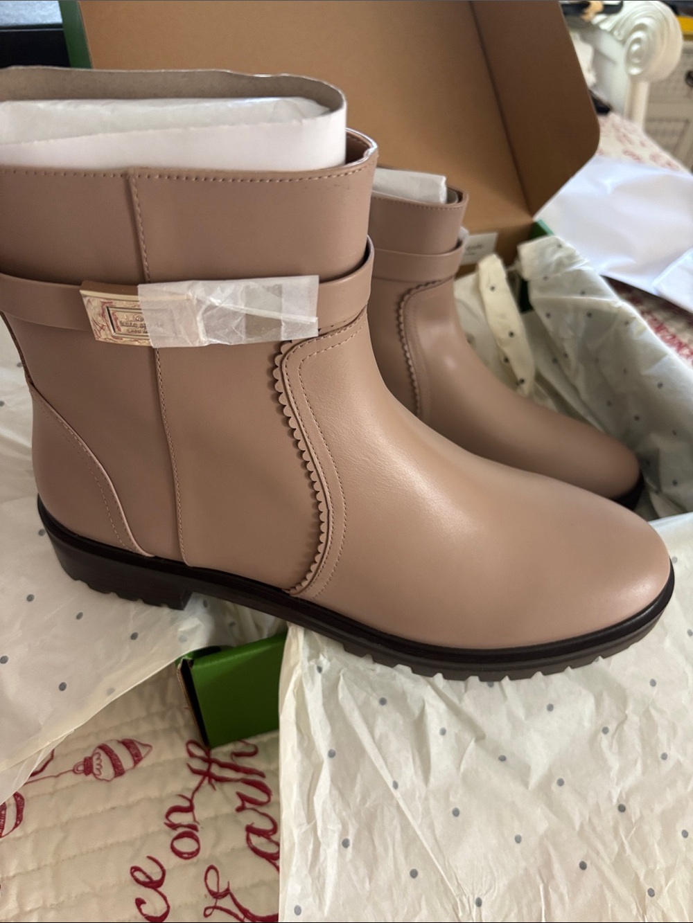 NWT K. Spade Leather Dani Ankle Boots in Taupe Size 10.5